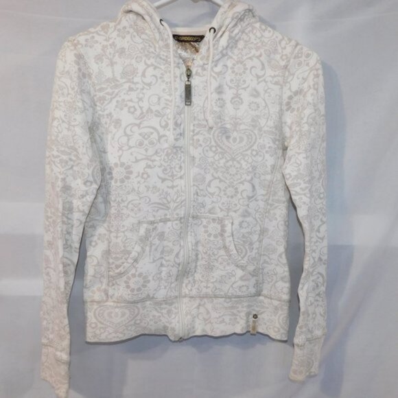 Womens XS Groggy Cream Tan romantic Pattern Full Zip Hoodie - Picture 9 of 9